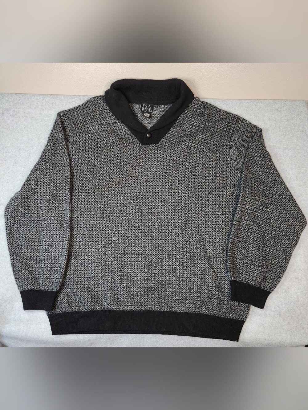 Jos. A. Bank Mens Black & Gray Button Collar Lambswool Blend Sweater Size XXL
